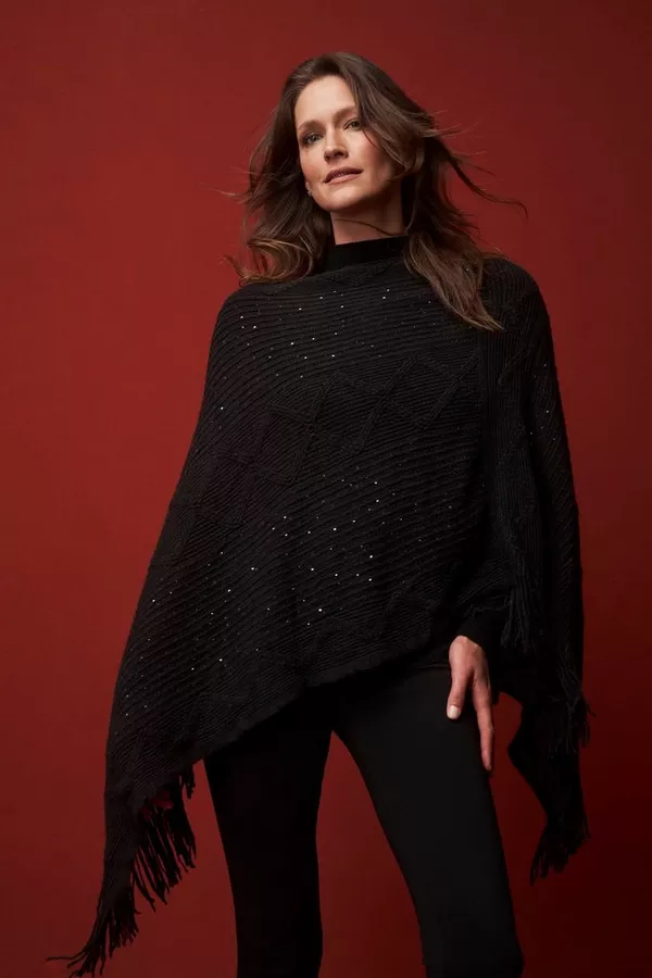 KNIT PONCHO WITH SEQUINS