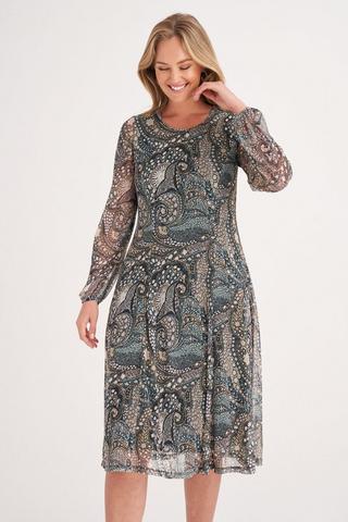 knee length dresses for ladies Hunter Green Boho Paisley Button Down Midi Dress main image 1