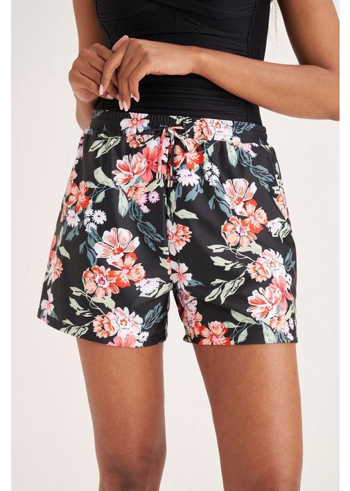 FLORAL PRINT SWIM SHORTS - 3XL - Black | MILADYS