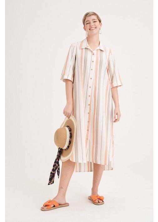 STRIPE SHIRT DRESS - 3XL - Coral Pink