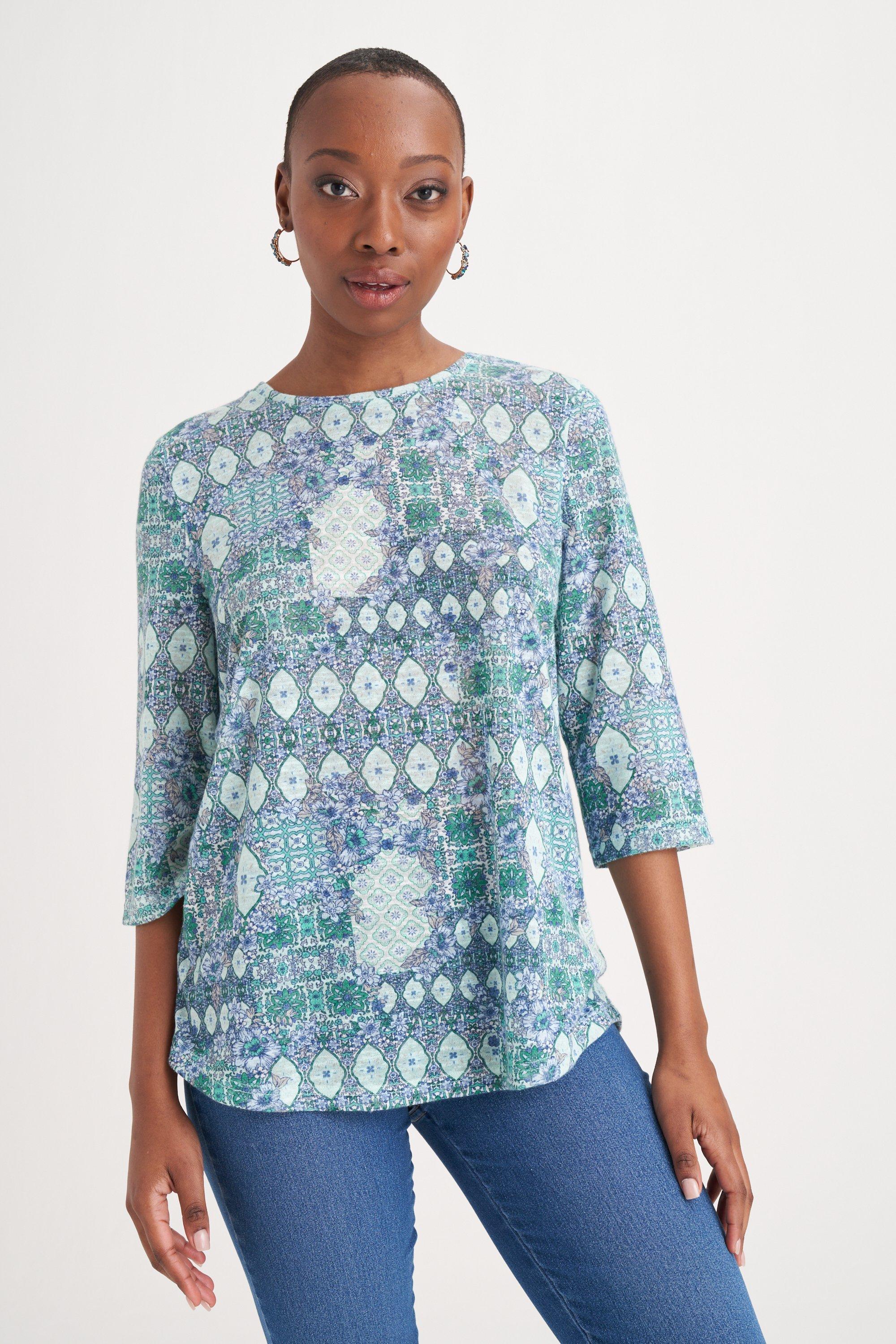 Sequin Embroidered Floral Print Boxy Top 254181