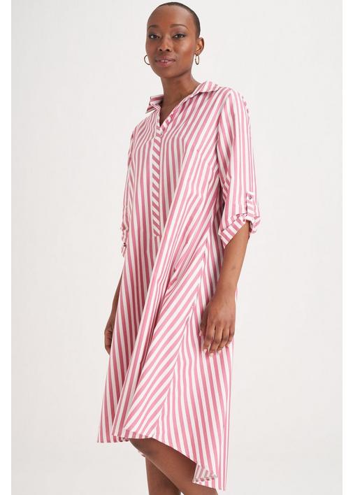 Pink and white striped shirt dress sale