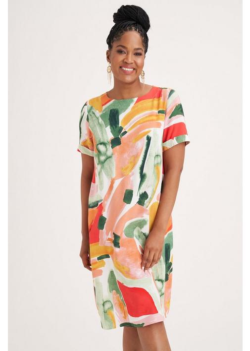 Print shift store dress with sleeves