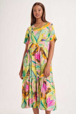 FLORAL PRINT MAXI TIERED DRESS - 3XL - Multi