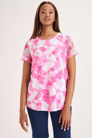 TIE DYE PRINT MESH T-SHIRT - L - Baby Pink