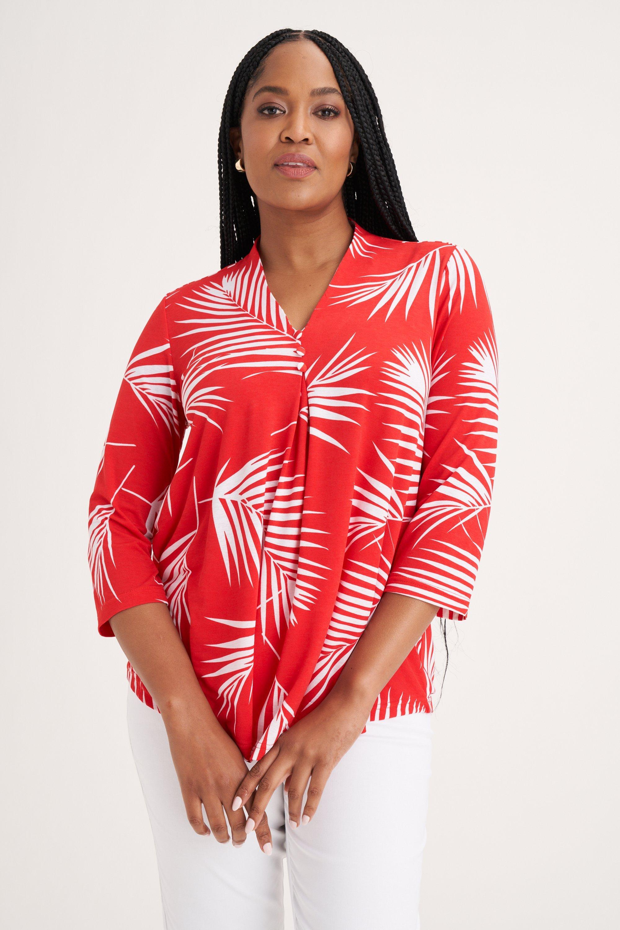 LEAF PRINT TRAPEZE TOP RED