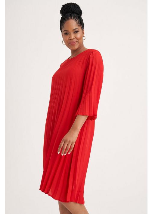 PLEATED A-LINE DRESS RED - 3XL - Fire Engine Red