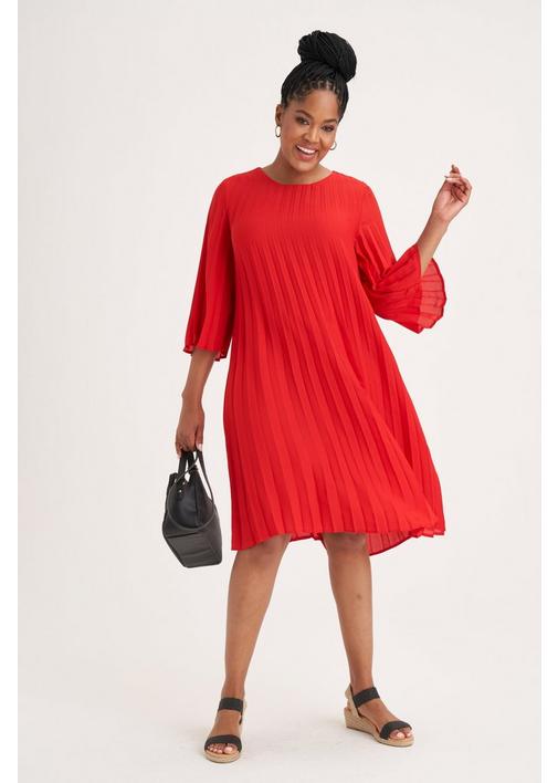 PLEATED A-LINE DRESS RED - 3XL - Fire Engine Red