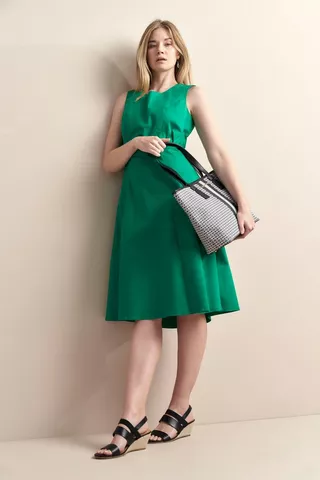 SATEEN FIT AND FLARE DRESS GREEN