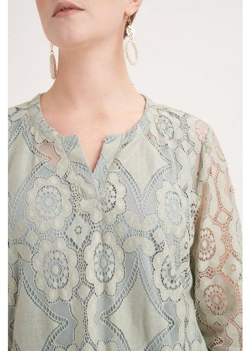 HENLEY TOP WITH LACE OVERLAY - 3XL - Fatigue
