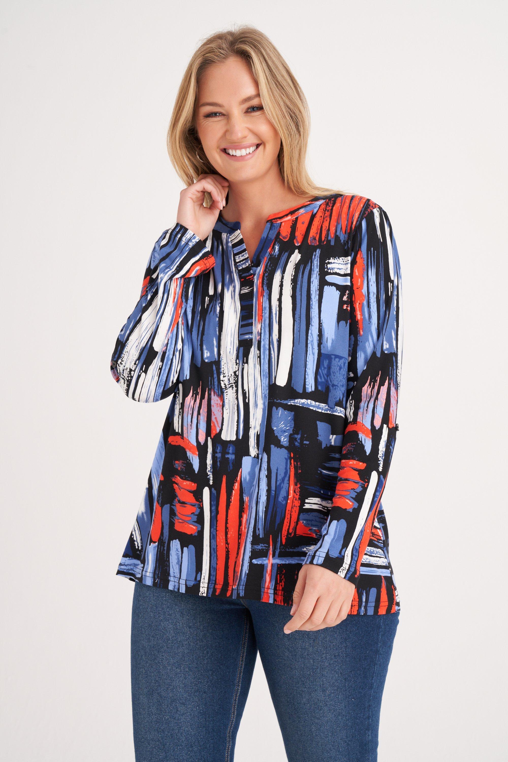 ABSTRACT PRINTED HENLEY TOP