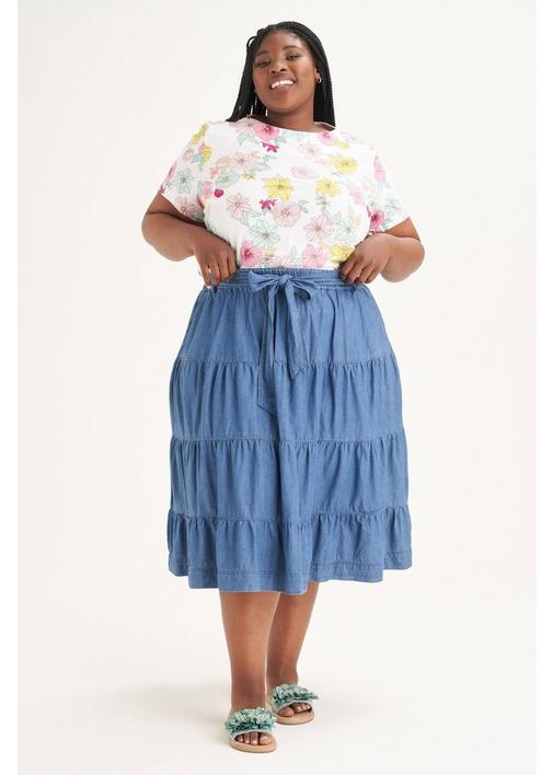 A line denim outlet skirt and top