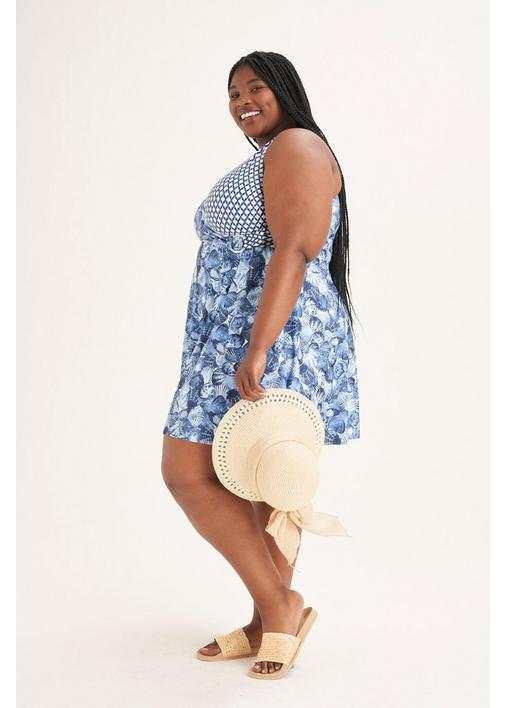 WONDERFIT FLORAL SWIMDRESS - 127 - Blue Fish