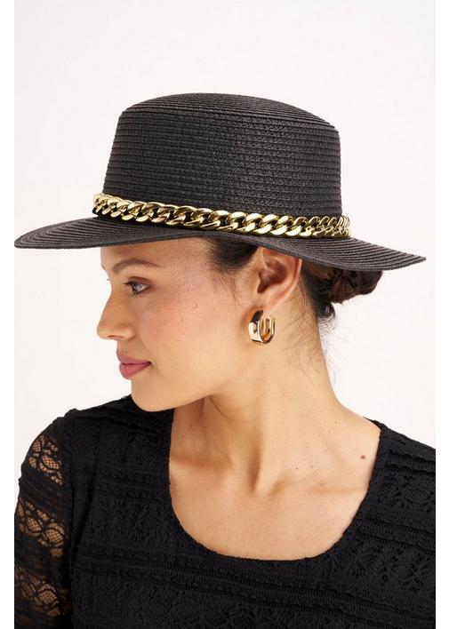 STRAW HAT WITH CHAIN TRIM - NS - Black | MILADYS display picture 3