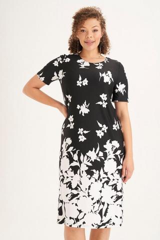 FLORAL PRINT MONOCHROME SHIFT DRESS 3XL Multi MILADYS