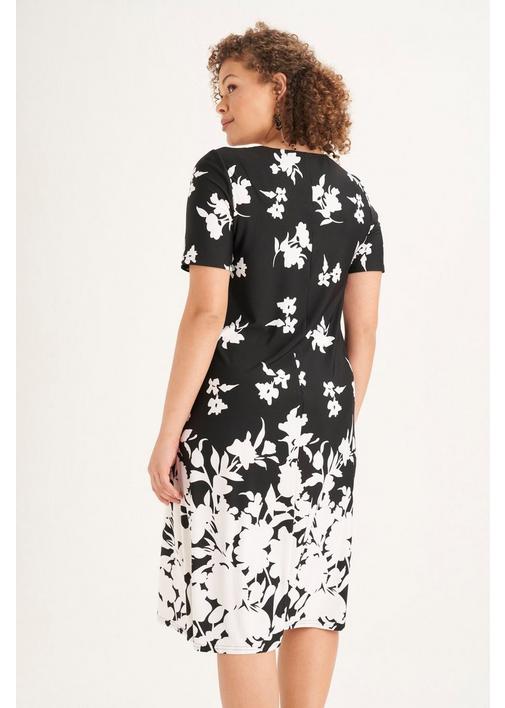 FLORAL MONOCHROME SHIFT DRESS - L - Multi