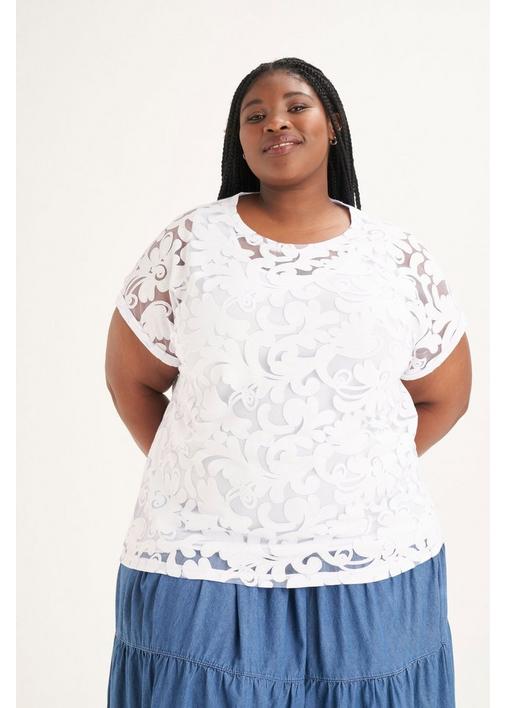 LACE BOXY TOP - XL - White | MILADYS