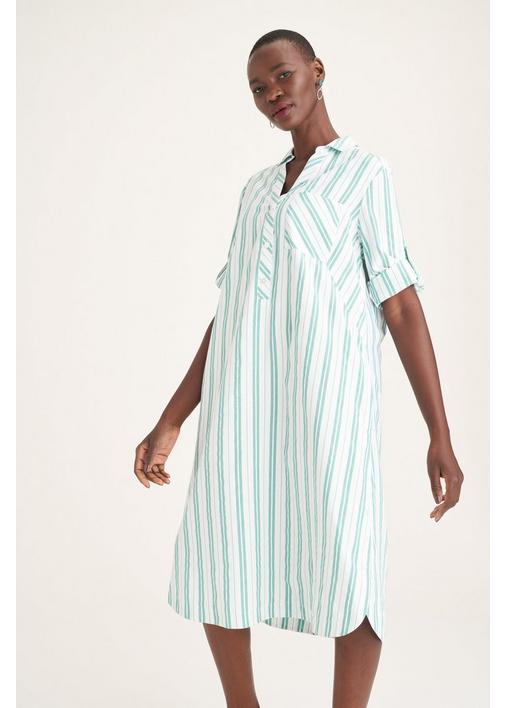 Green striped outlet shirt dress