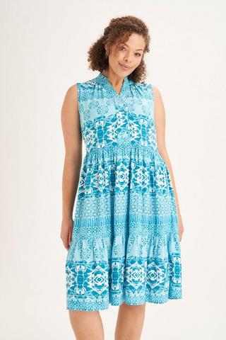 PRINTED PEASANT DRESS BLUE