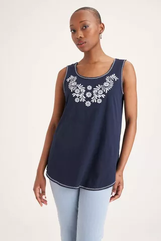 EMBROIDERED TANK NAVY