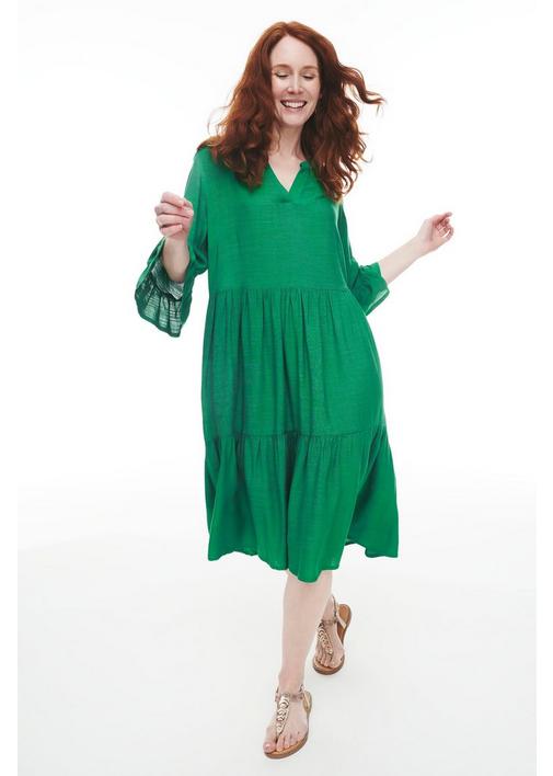 HENLEY PEASANT DRESS GREEN - 3XL - Grass Green | MILADYS