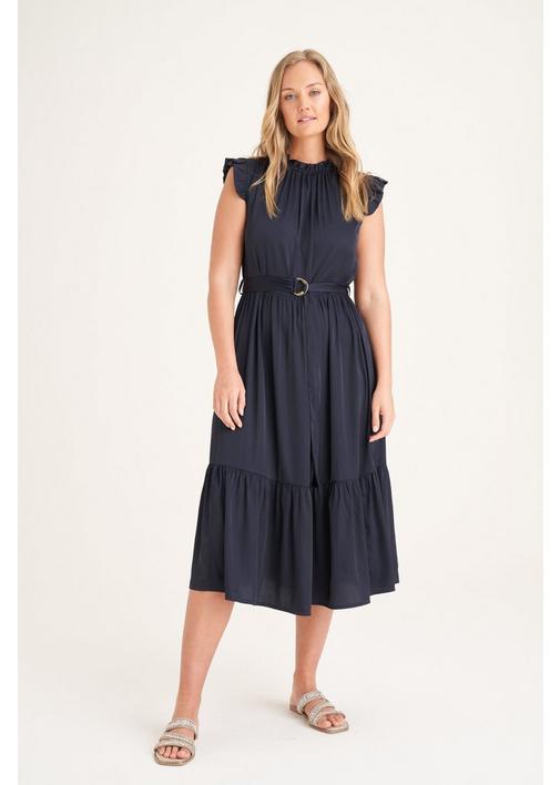 SATIN NAVY PEASANT DRESS - XXL - Navy | MILADYS