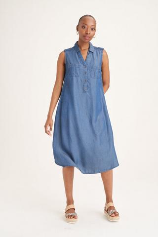 SLEEVELESS A-LINE DENIM DRESS - 3XL - Baby Blue