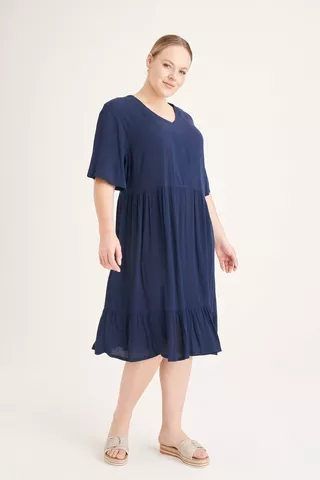 TIERED PEASANT DRESS NAVY