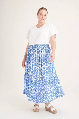 PRINTED TIERED MAXI SKIRT