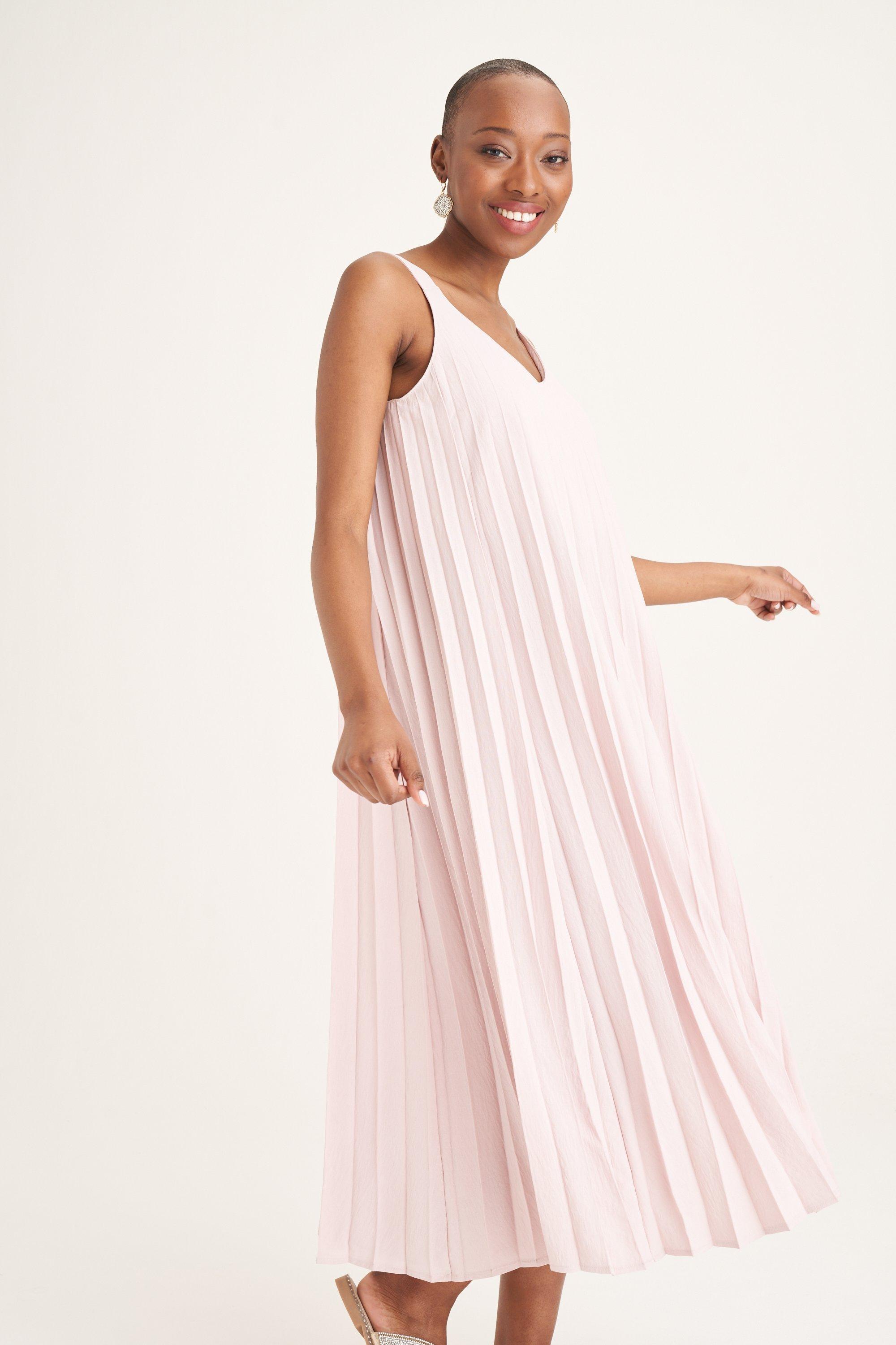 PLEATED TRAPEZE DRESS PINK - XL - Baby Pink | MILADYS