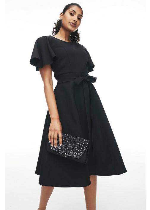 Black flare hotsell dress with sleeves