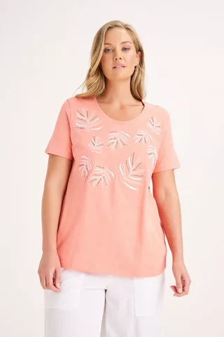 EMBROIDERED TEE CORAL