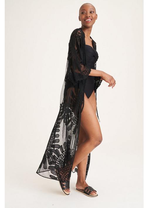 BLACK EMBROIDERED COVER UP 3XL Black MILADYS