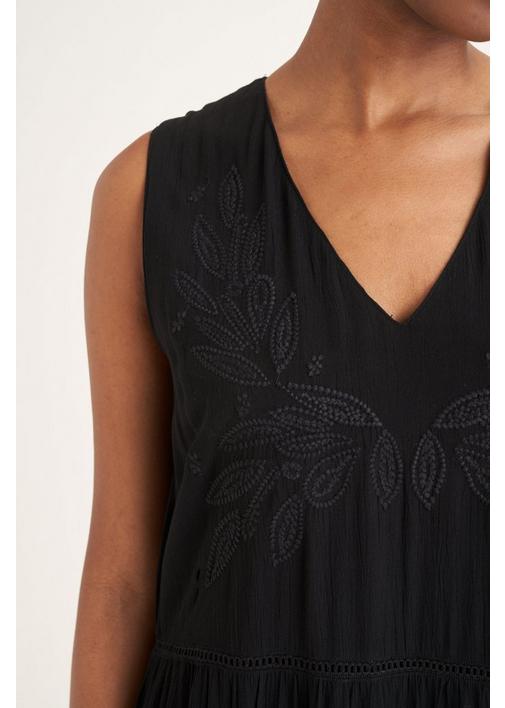 BLACK EMBROIDERED A-LINE DRESS - XL - Black | MILADYS
