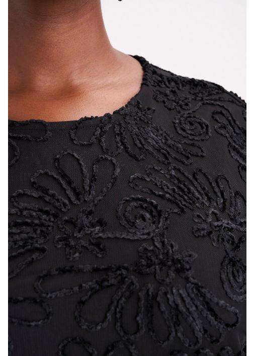 LACE AND PLEAT BLACK DRESS - 3XL - Black | MILADYS