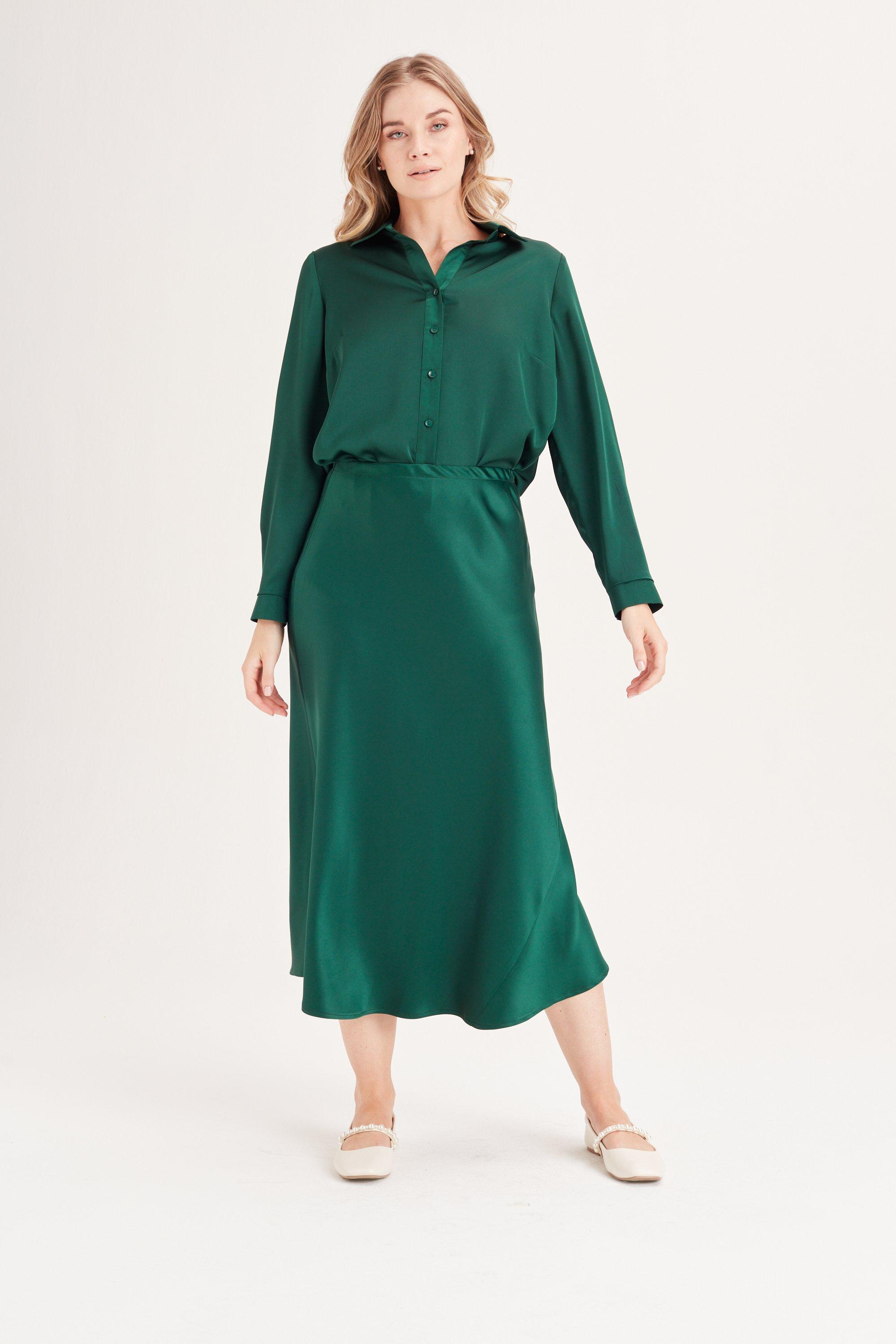 SATIN SHIRT FOREST GREEN - 122 - Forest Green | MILADYS