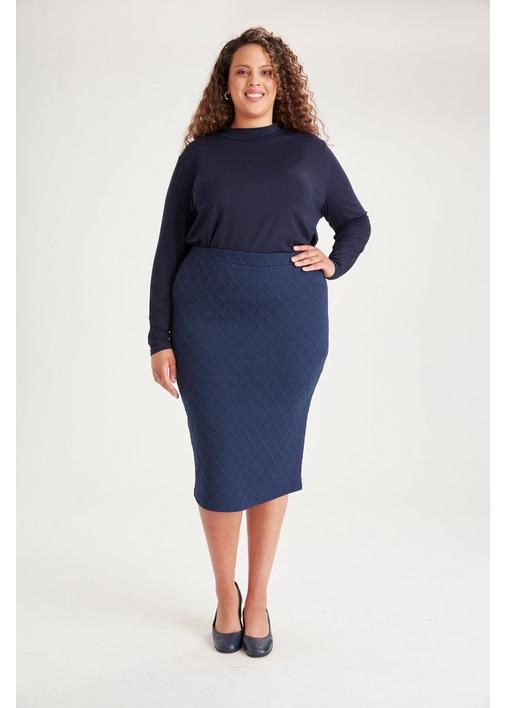 Navy textured 2025 pencil skirt