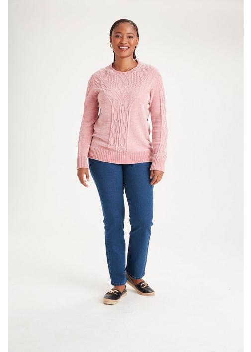 PINK CABLE KNIT PULLOVER 3XL Baby Pink MILADYS