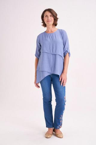 PULL ON JEGGINGS WITH EMBROIDERY 3XL Sea Blue MILADYS