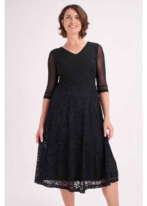 LACE FIT AND FLARE DRESS BLACK XXL Black MILADYS