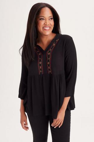 EMBROIDERED TOP BLACK - XL - Black | MILADYS