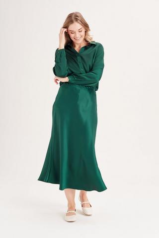 SATIN A-LINE SKIRT FOREST GREEN