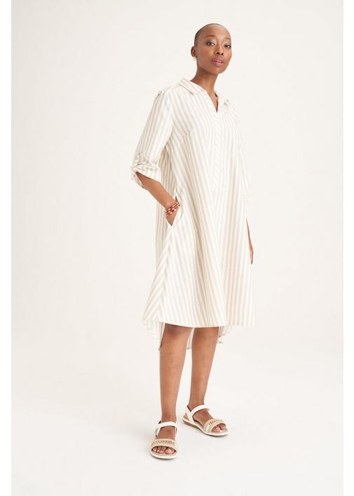 STRIPE SHIRT DRESS STONE - M - Stone | MILADYS