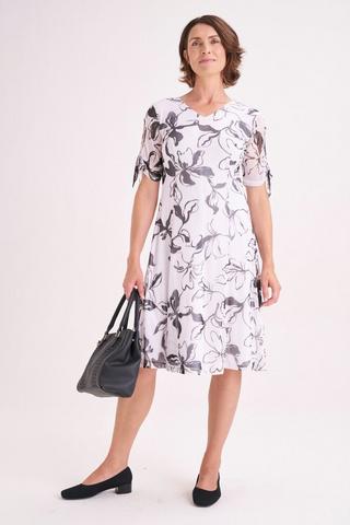 Pre-loved Miladys Grey, Pink, Black & White Multi Print 1/2 Sleeve Dress  with Ruched Waist