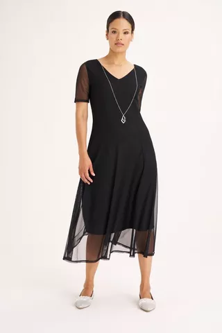 MESH FIT AND FLARE DRESS