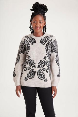 PATTERNED KNITTED PULLOVER - 3XL - Multi | MILADYS