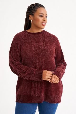 CHENILLE KNITTED PULLOVER BURGUNDY