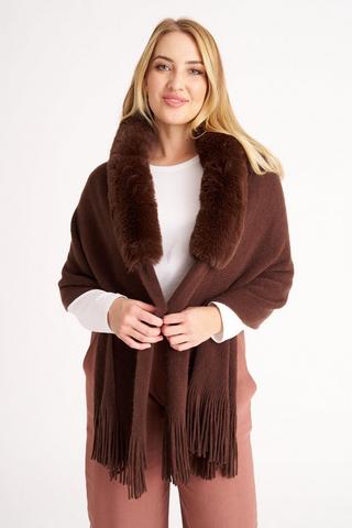 HEAVY WEIGHT WRAP WITH FAUX FUR TRIM