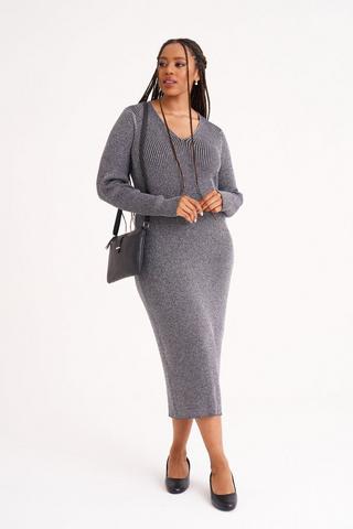 KNITTED DRESS - XXL - Silver | MILADYS