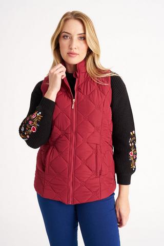 QUILTED PUFFER GILET RED